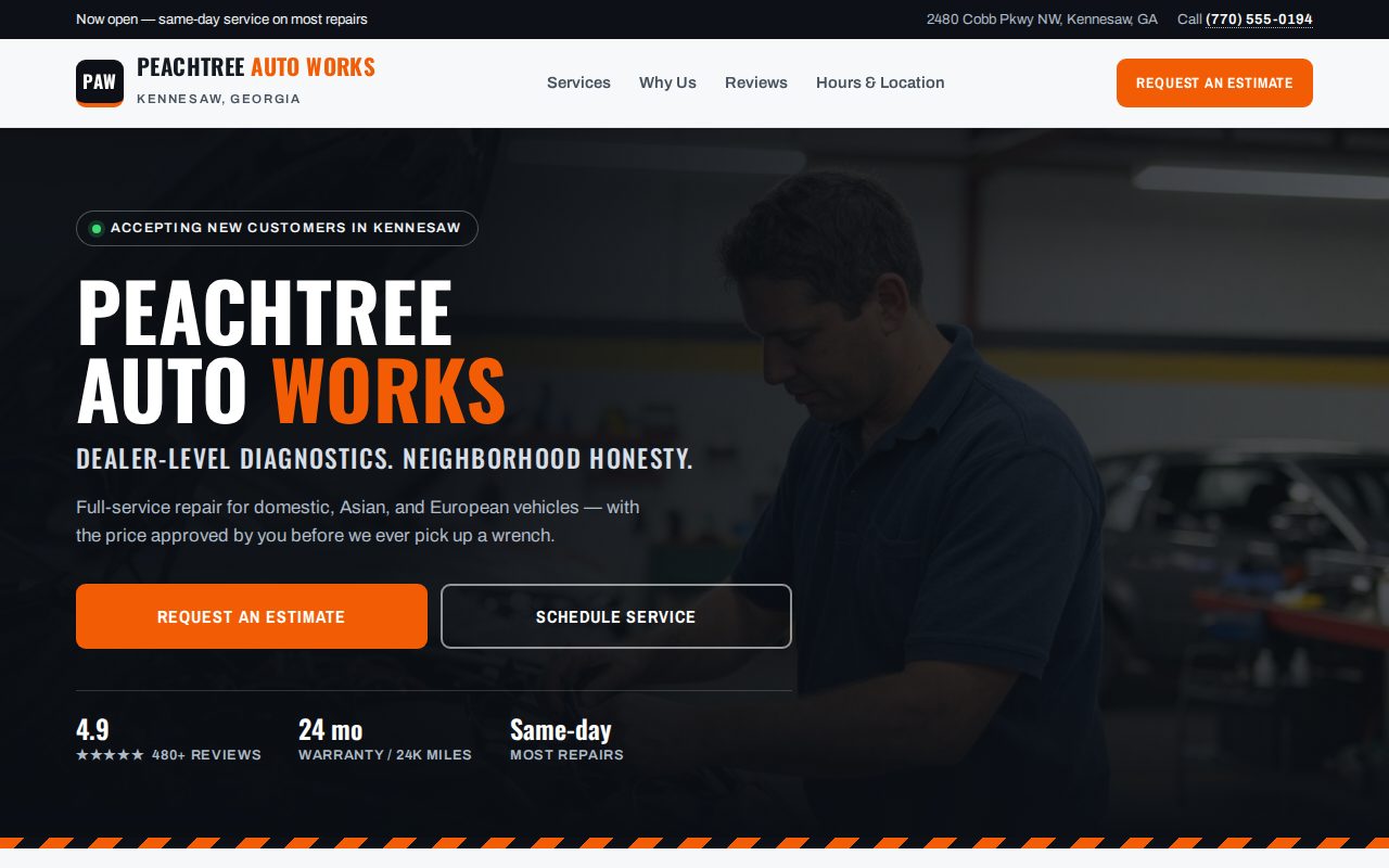 Preview of the Peachtree Auto Works sample website