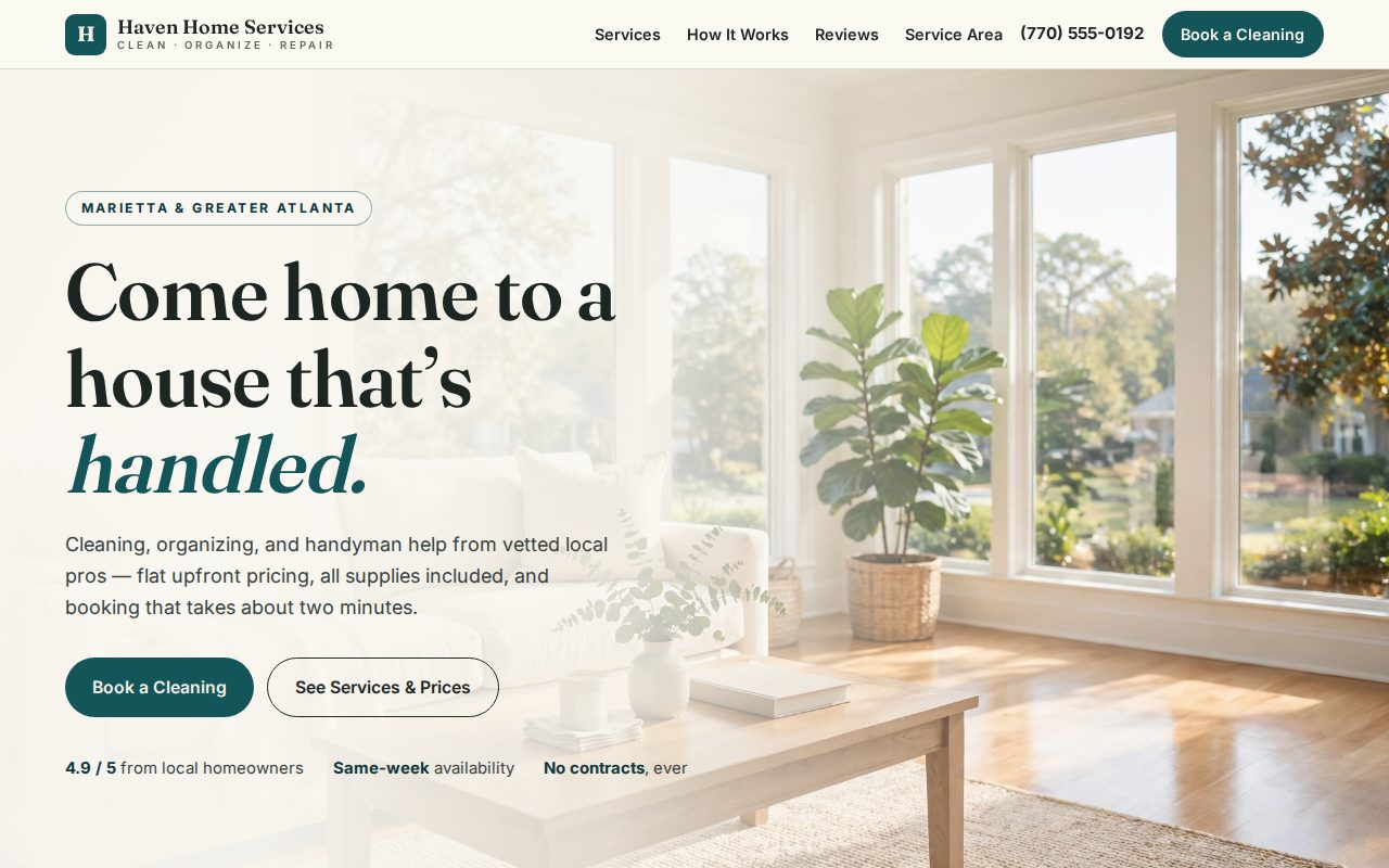 Preview of the Haven Home Services sample website