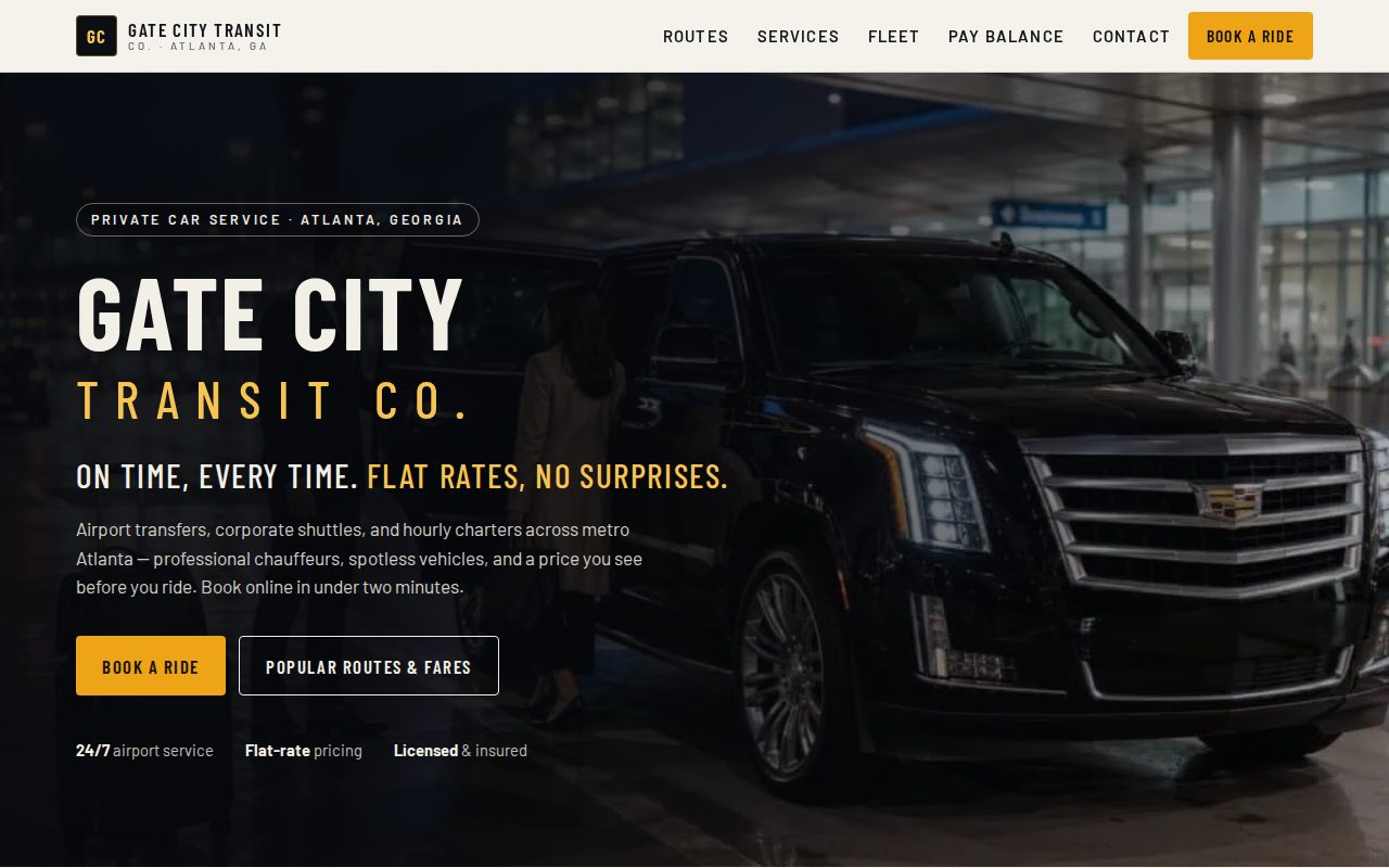 Preview of the Gate City Transit Co. sample website